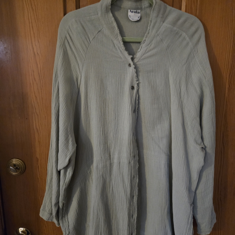 Arula Women's Blue green Button-Down Top Sz A/US XL 100% Cotton